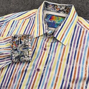 Robert Graham L/S Colorful Stripes Paisley Shirt Men's 3XL Dinosaur Flip Cuff